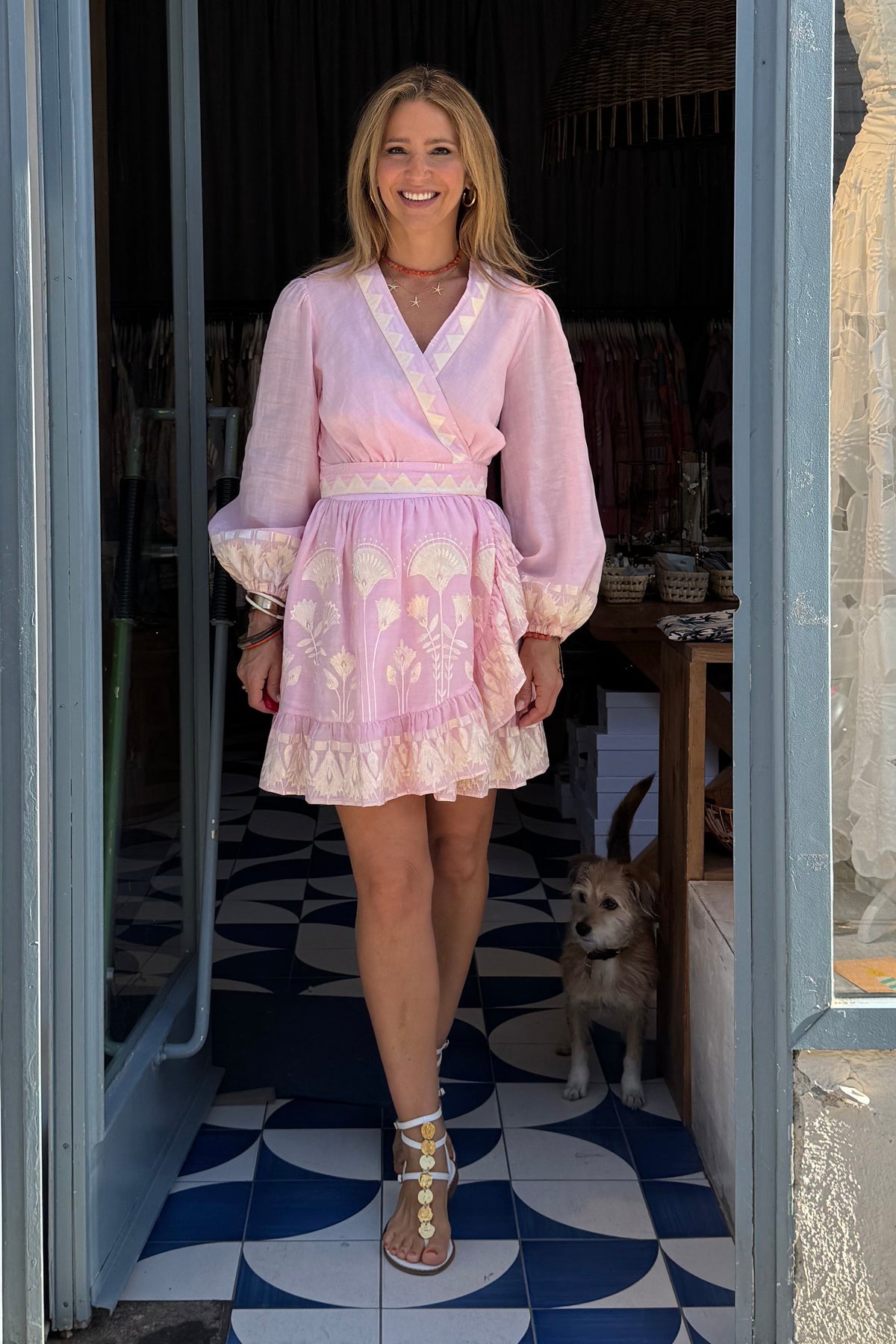 SHORT RAMIE WRAP DRESS "PAPYRUS" PINK/CHAMPAGNE
