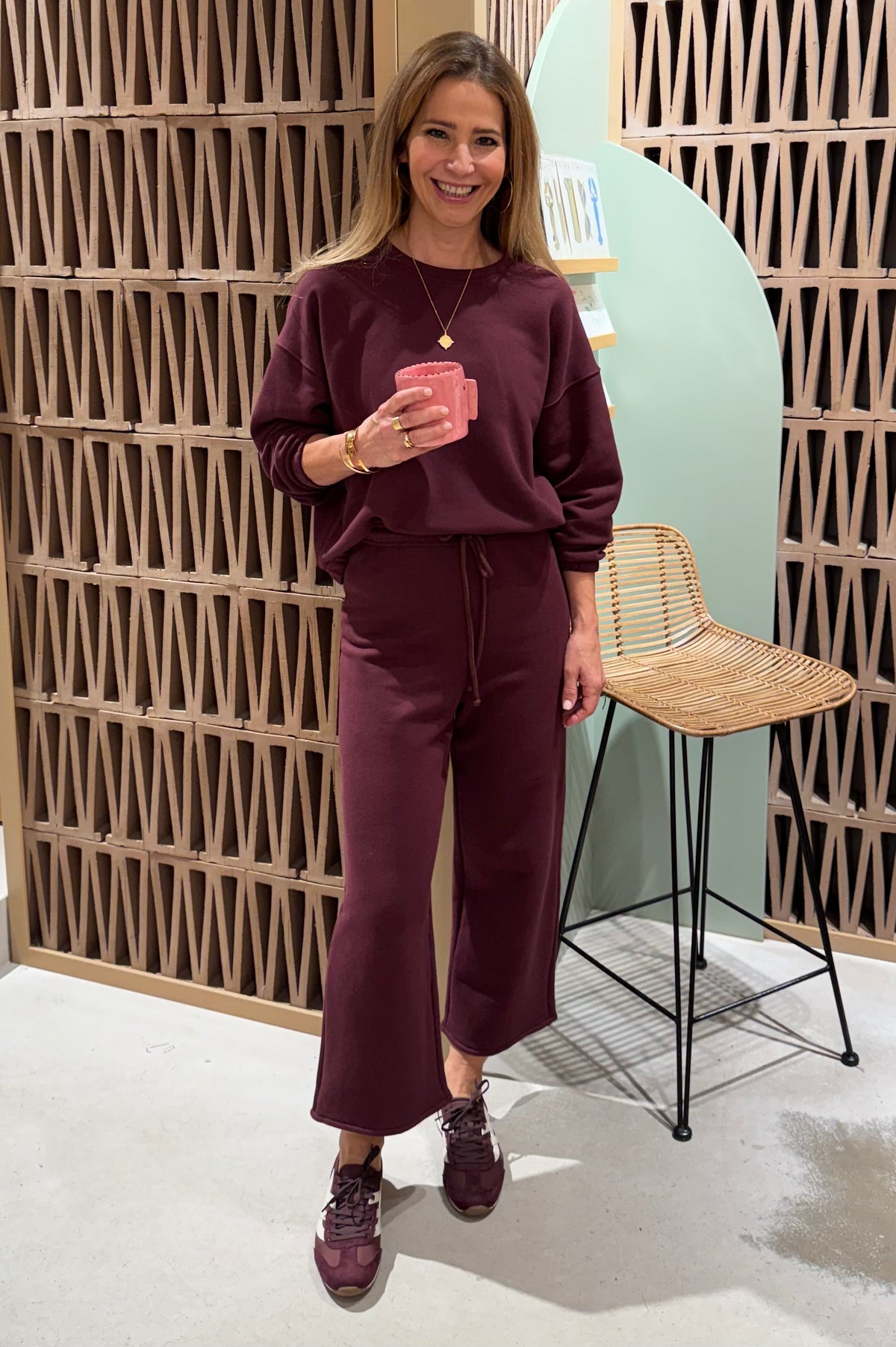 CROPPED COTTON DRAWSTRING SWEATPANTS BORDEAUX