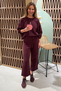 CROPPED COTTON DRAWSTRING SWEATPANTS BORDEAUX