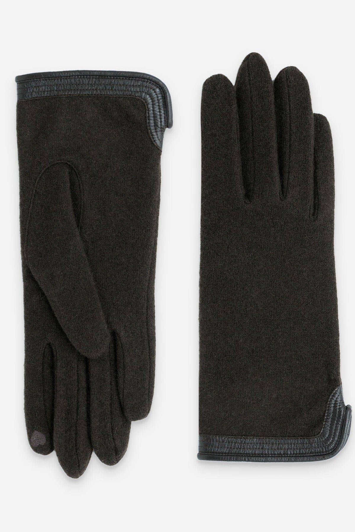 GLOVES MERINOWOOL LEATHER BORDER TOUCHSCREEN "CHOCO"