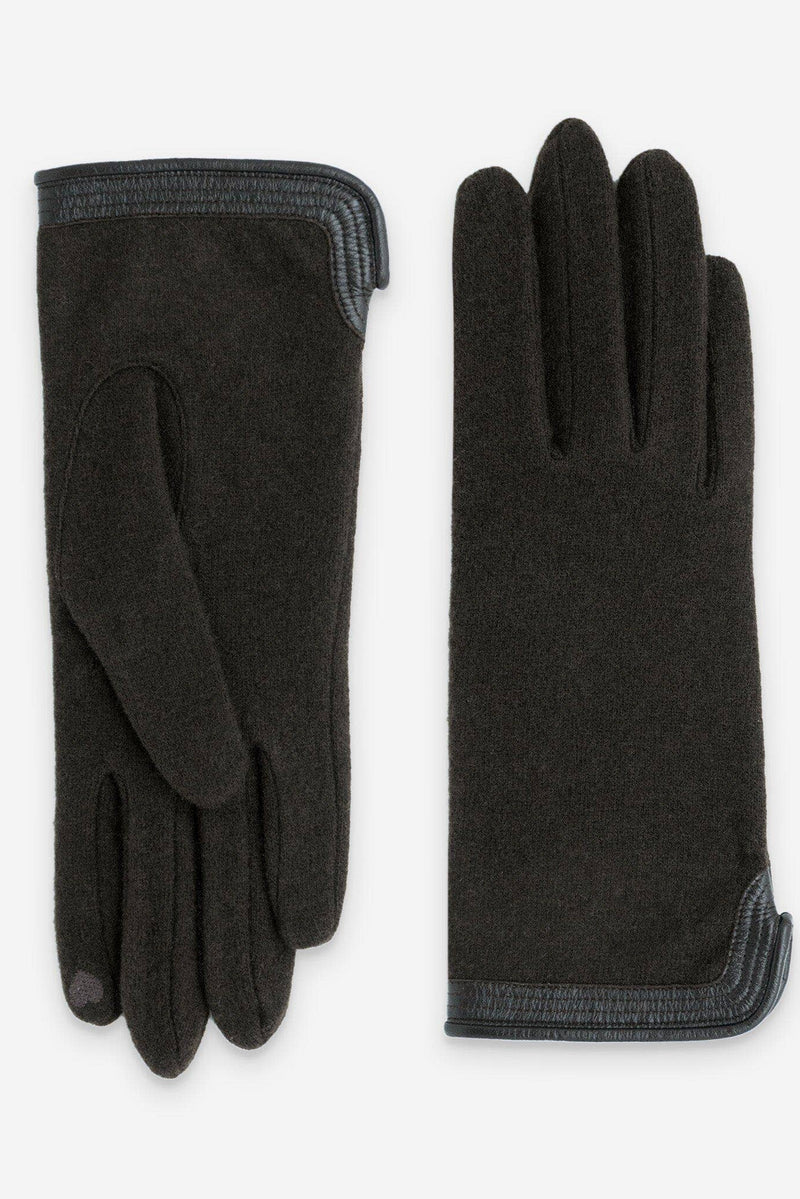 GLOVES MERINOWOOL LEATHER BORDER TOUCHSCREEN "CHOCO"