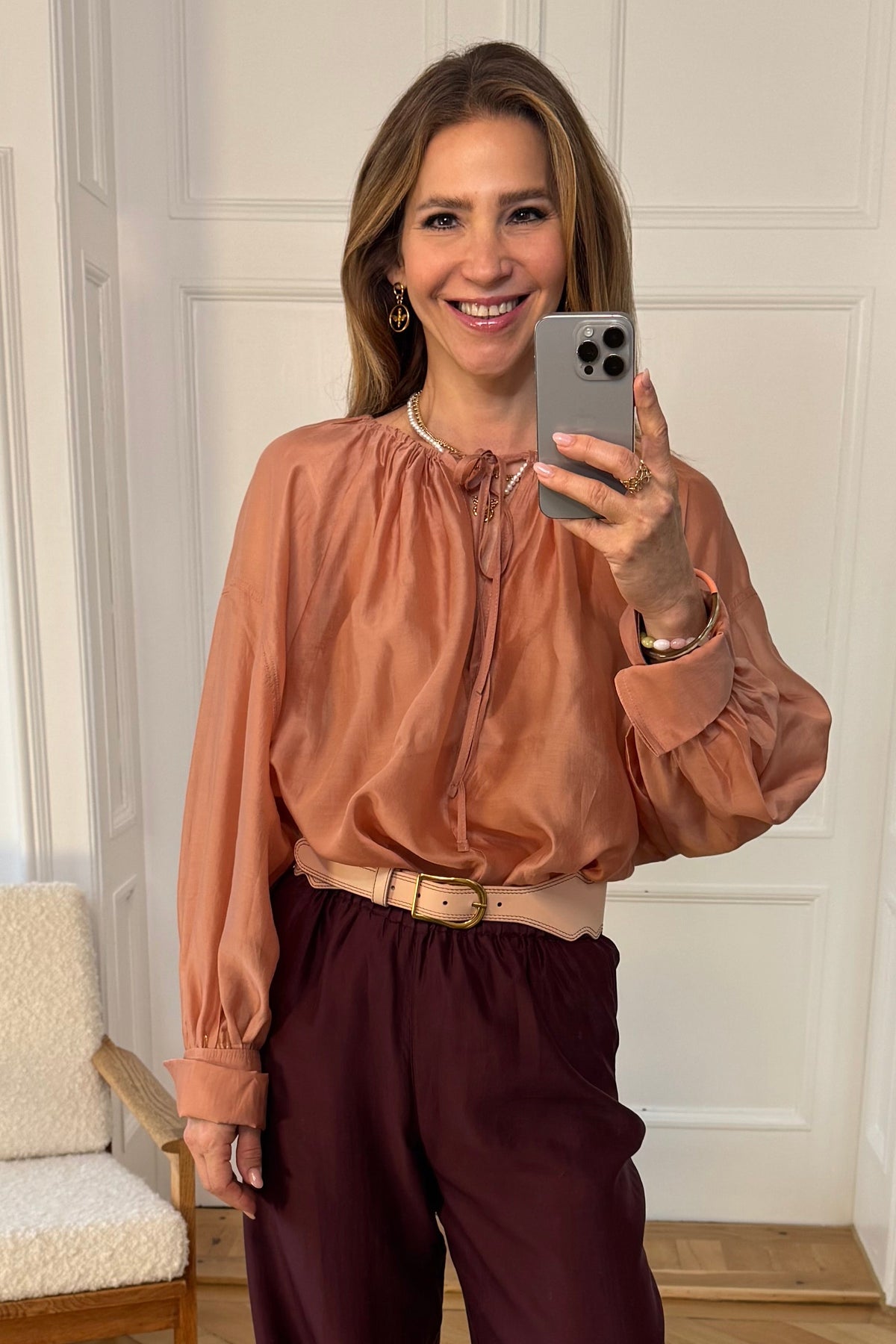 OVERSIZED TRANSPARENT BLOUSE "SILKSTONE" POWDER