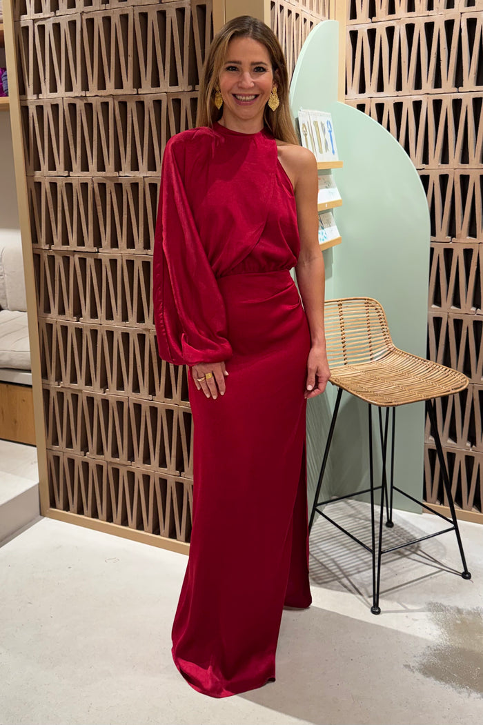 LONG ASYMMETRIC DRESS “MILLIE” RED