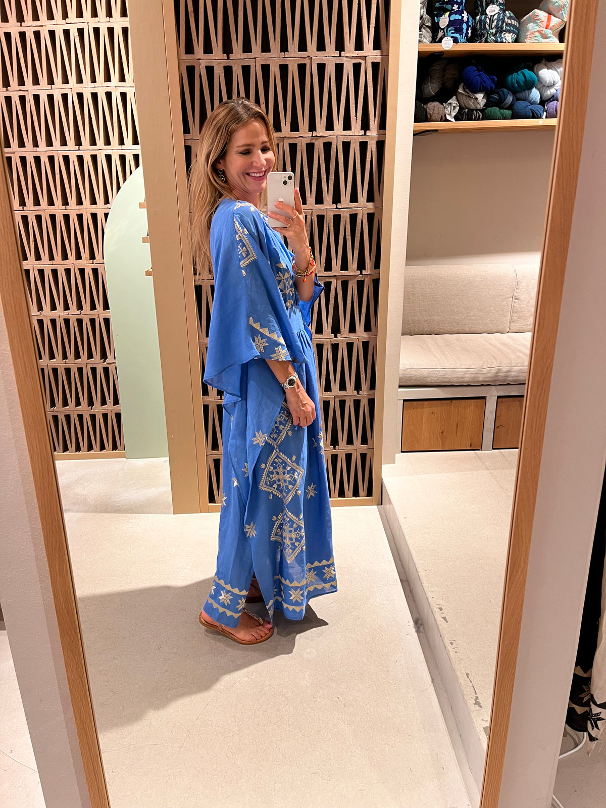 KIMONO RAMIE DRESS "LEFKADA" BLUE RAF/GOLD