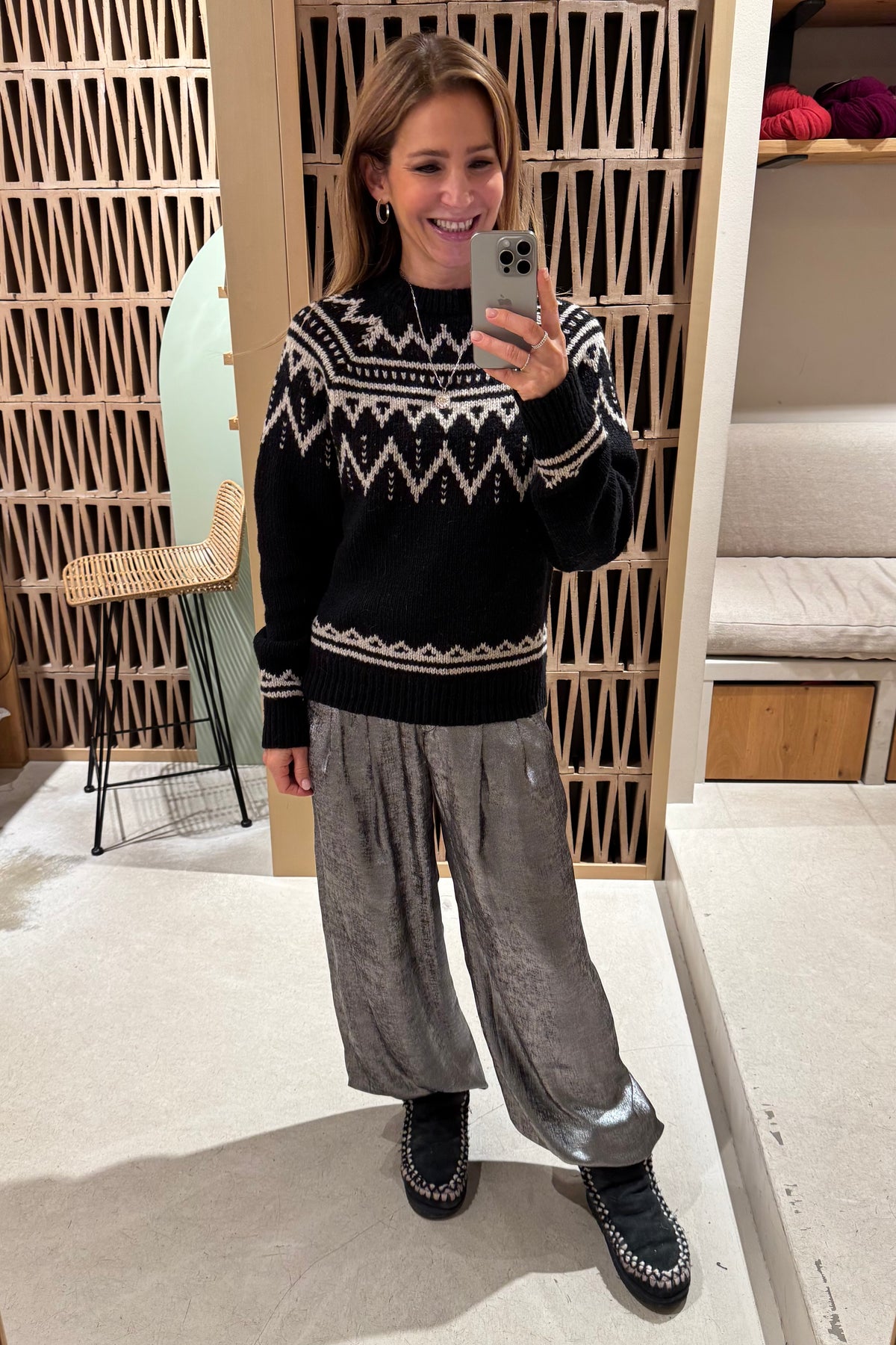 WOOL KNIT PULLOVER "LUNA" BLACK/ECRU