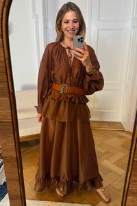 MAXI SKIRT WITH RUFFLES “GLOWVE“ BROWN