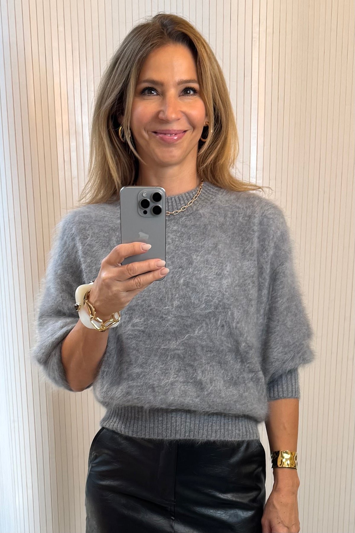 OVERSIZED BRUSHED CASHMERE PULLOVER LIGHT GREY