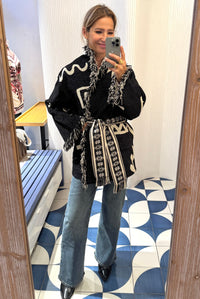JACQUARD KIMONO JACKET "HESTIA" BLACK/ECRU