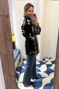 JACQUARD KIMONO JACKET "HESTIA" BLACK/ECRU
