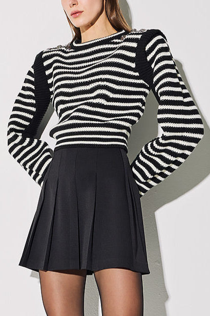 CROPPED KNIT PULLOVER "STRIPES" BLACK/WHITE