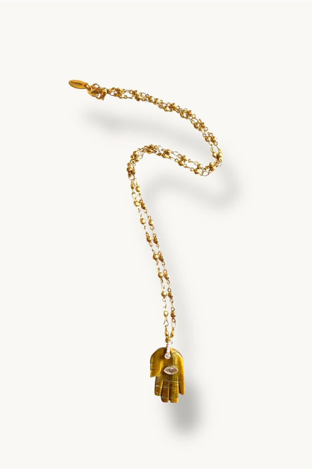 LONG MALACHIT NECKLACE “AISHA” GOLD/BROWN