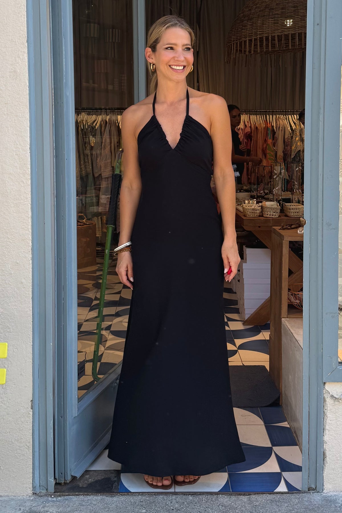 LONG NECKHOLDER DRESS "ZENA" BLACK