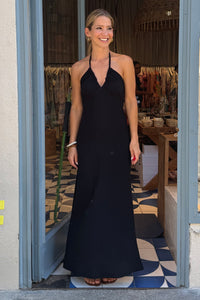 LONG NECKHOLDER DRESS "ZENA" BLACK