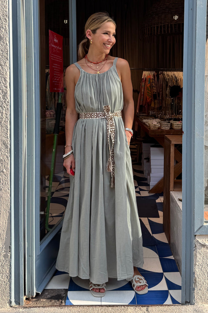LONG SLEEVELESS COTTON DRESS "GAUZE" STONE
