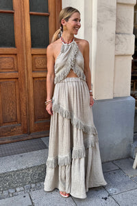 SKIRT WITH FRINGES "NOTUS" SAND