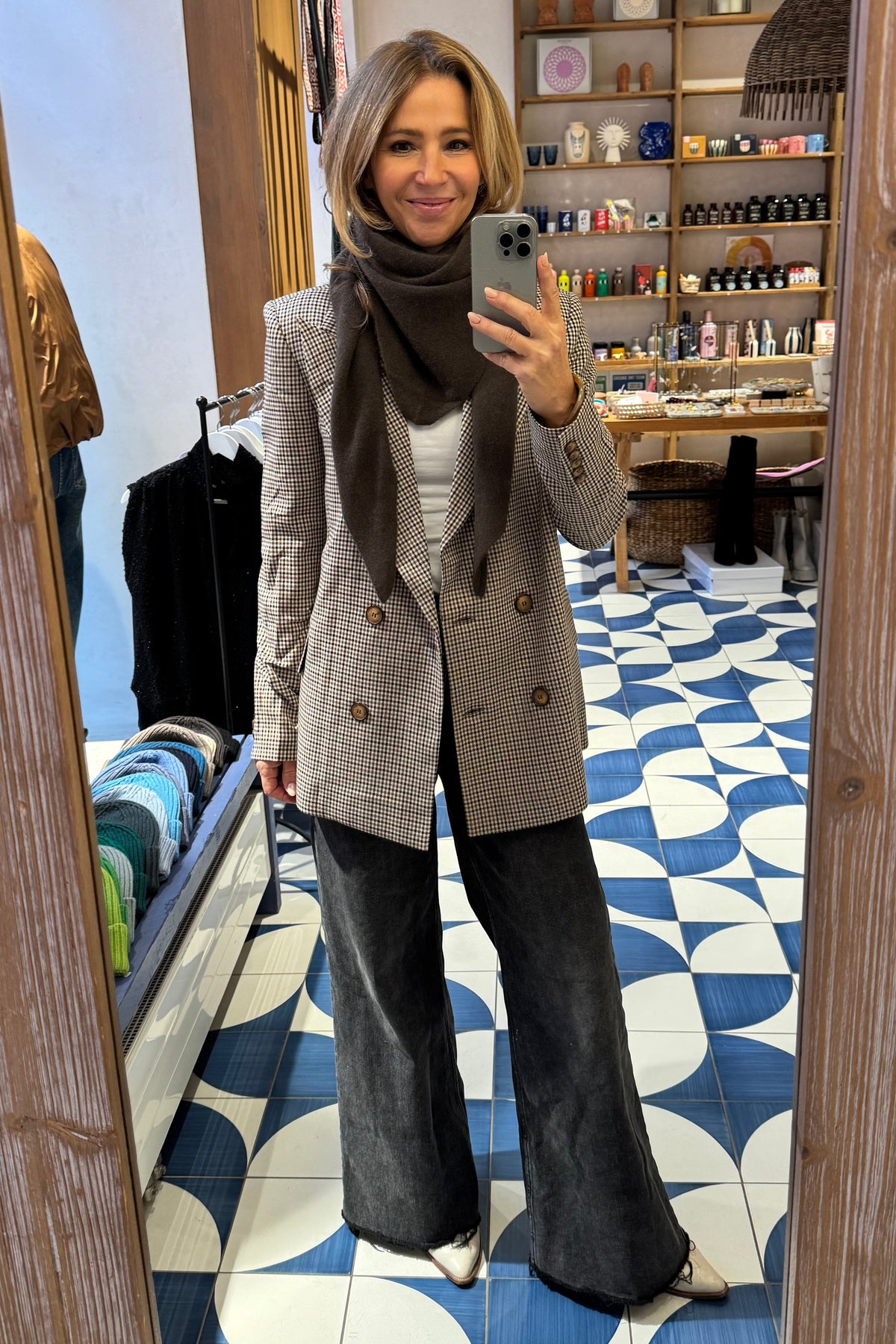 OVERSIZED GLENCHECK BLAZER BLACK/BROWN/BEIGE