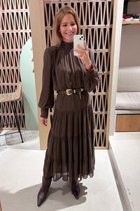 MIDI VISCOSE CHIFFON DRESS "SAFFON" BROWN