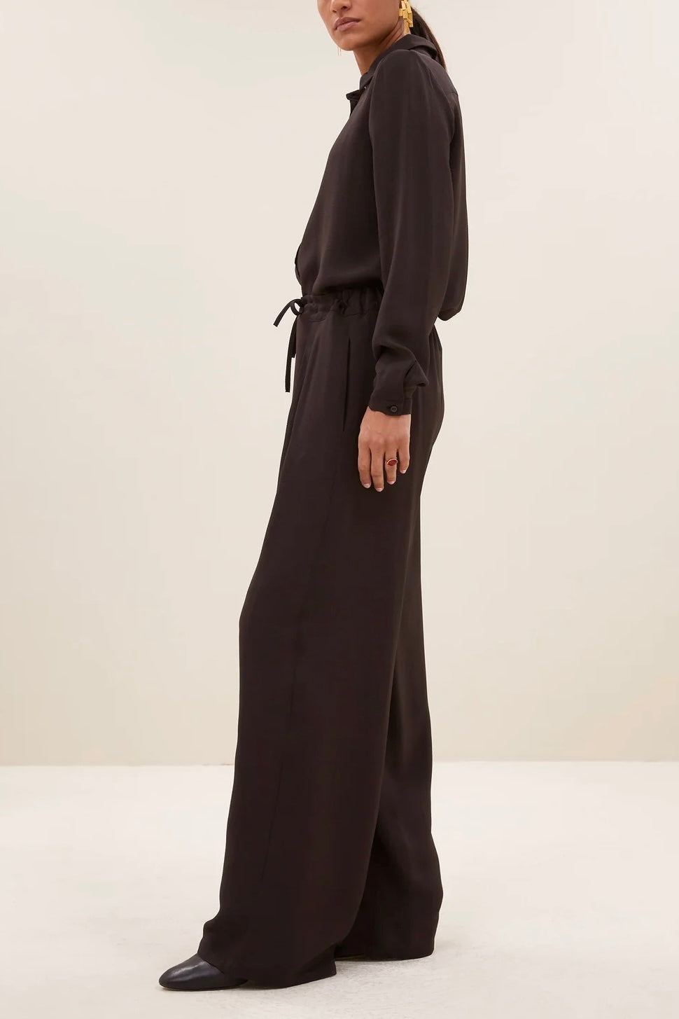 WIDE LEG VISCOSE PANTS „CAFE NOIR“
