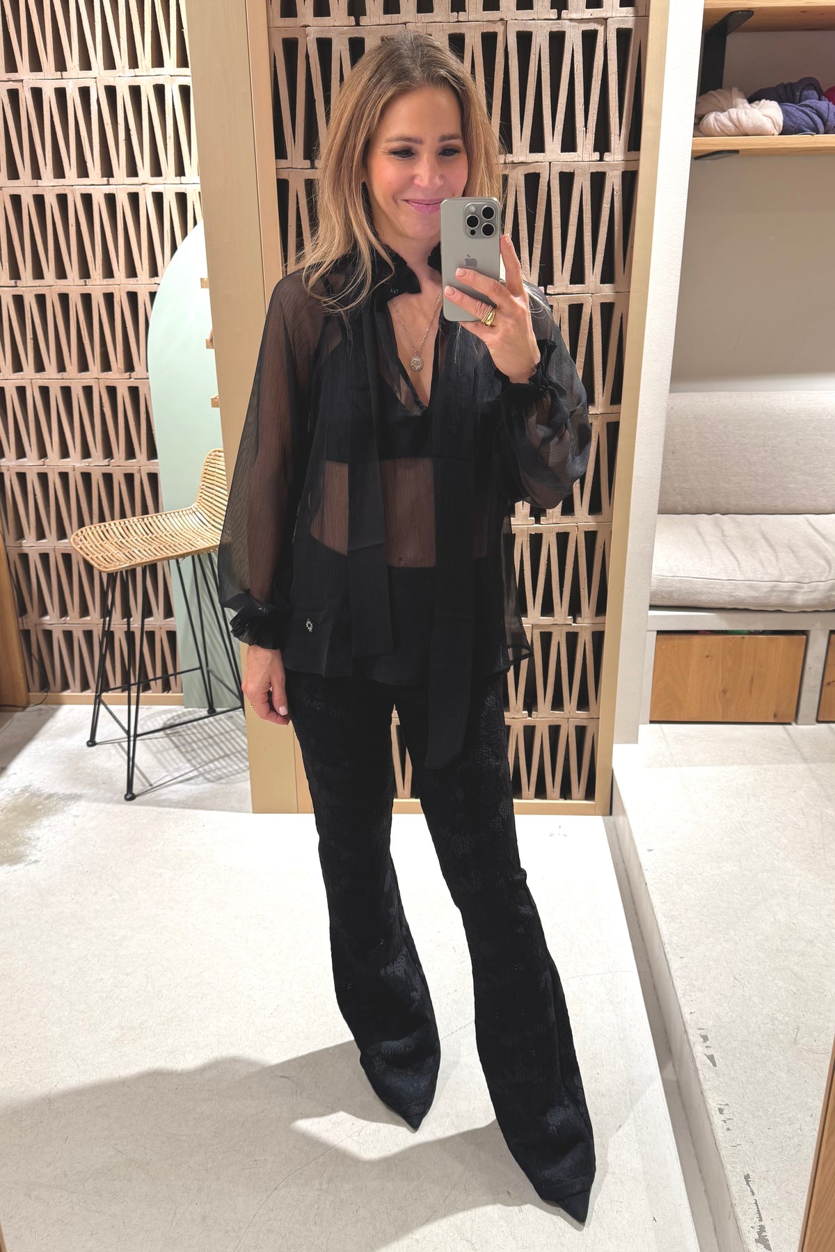 LACE FLARED LEG PANTS BLACK