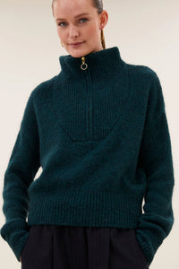OVERSIZED PULLOVER WITH ZIPPER FOREST GREEN