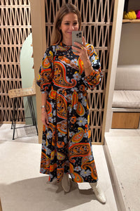 MIDI COTTON SWEATER DRESS WITH PAISLEY PRINT