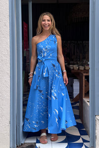 MIDI ONE SHOULDER DRESS "VARKIZA" BLUE/BOATS