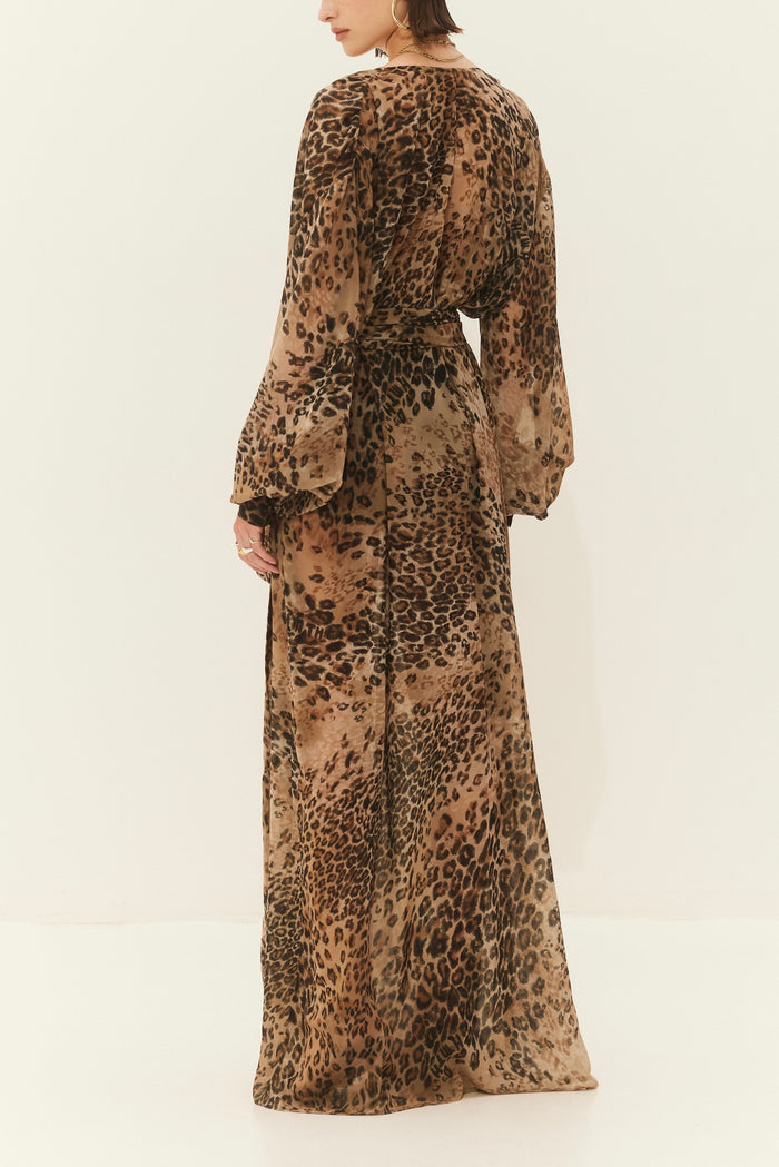 LONG TRANSPARENT CHIFFON DRESS "LEOPARD"