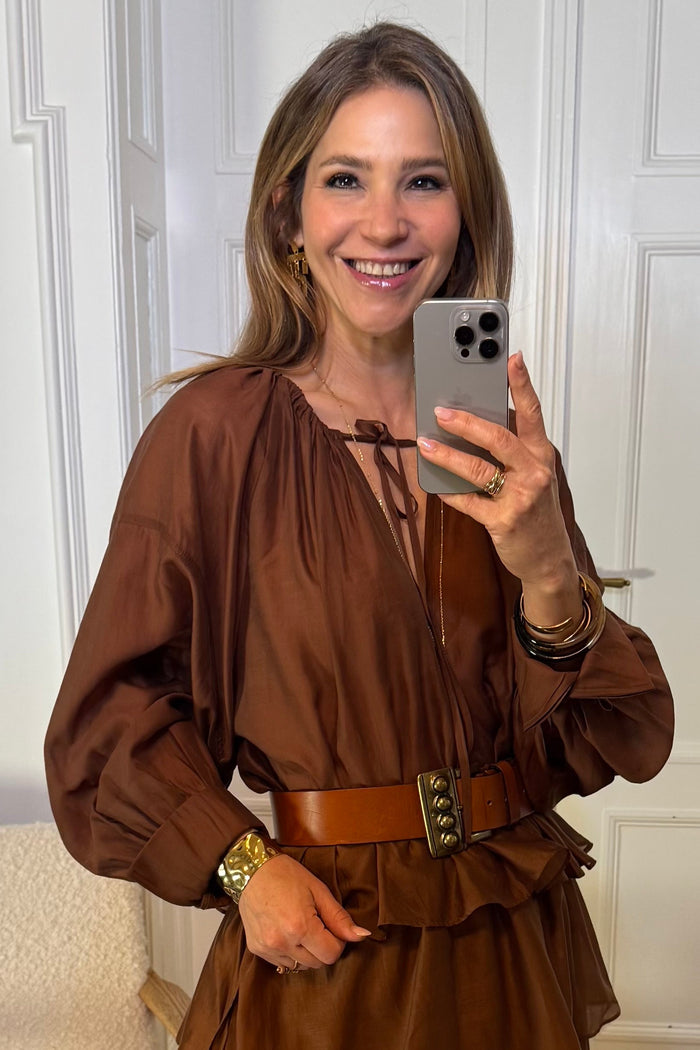 OVERSIZED TRANSPARENT BLOUSE "SILKSTONE" BROWN