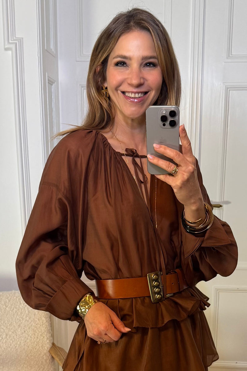 OVERSIZED TRANSPARENT BLOUSE "SILKSTONE" BROWN