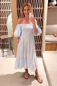 SMOCKED OFF-SHOULDER MIDI DRESS "OPHELIA" SKY BLUE
