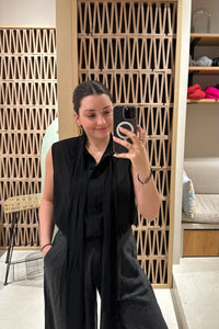 SLEEVELESS BOW TIE CHIFFON BLOUSE BLACK