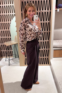 WIDE LEG VISCOSE JERSEY PANTS "PLEATS" BROWN