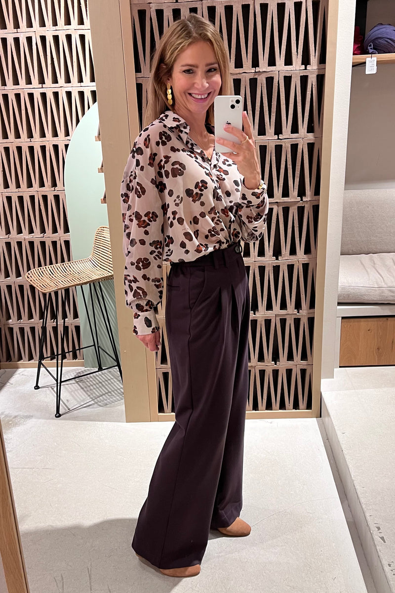 WIDE LEG VISCOSE JERSEY PANTS "PLEATS" BROWN