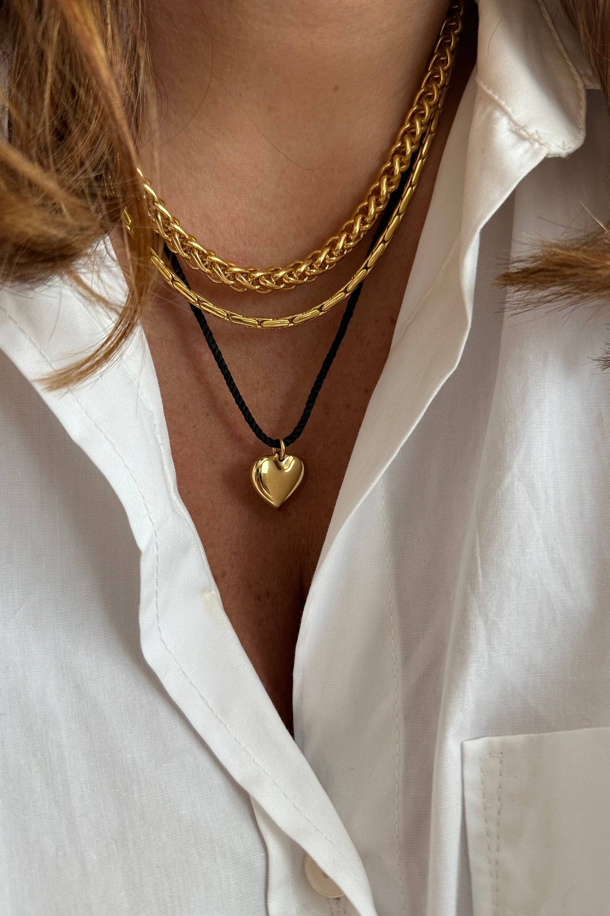 CORD NECKLACE "HEART" BLACK/GOLD