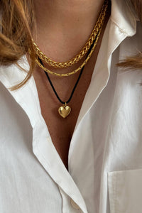 CORD NECKLACE "HEART" BLACK/GOLD