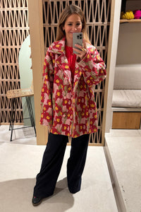 SOFT SUPER OVERSIZED LONG JACKET "NARCISSUS" PINK/RED