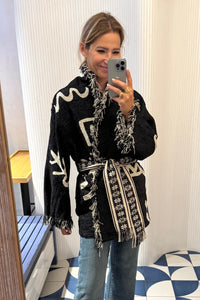 JACQUARD KIMONO JACKET "HESTIA" BLACK/ECRU