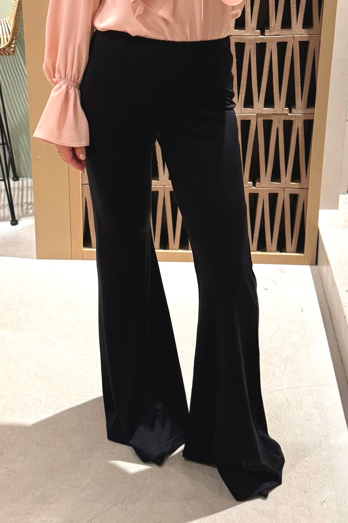 LONG FLARED LEG PANTS BLACK
