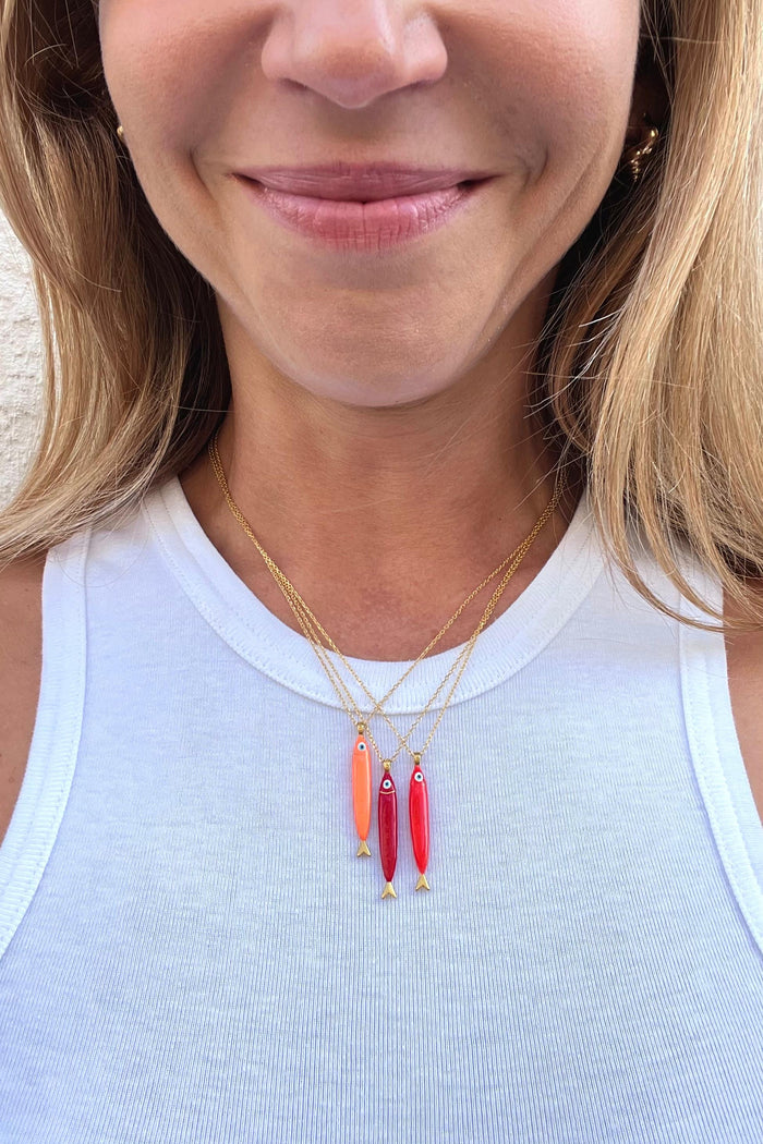 NECKLACE "SARDINE" RED/NEON RED/ORANGE