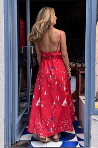 STRAPPY MIDI DRESS "IRIANA" RED/BOATS
