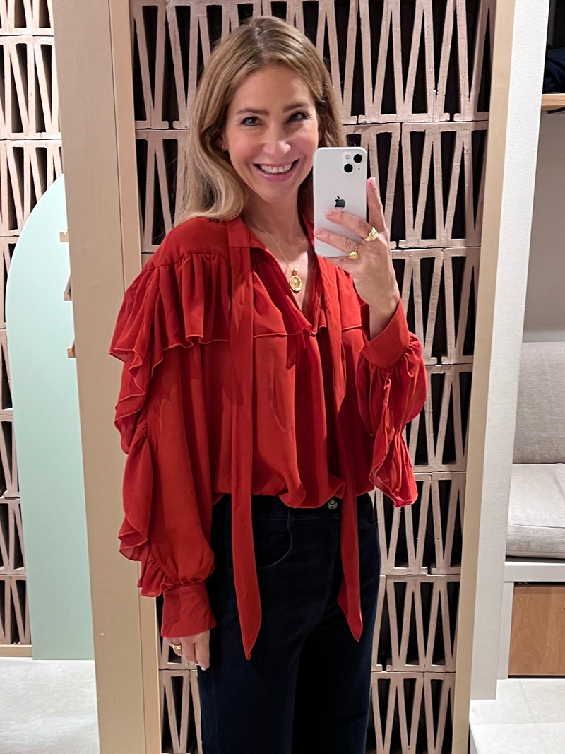 CHIFFON BLOUSE WITH VOLANTS CHILI