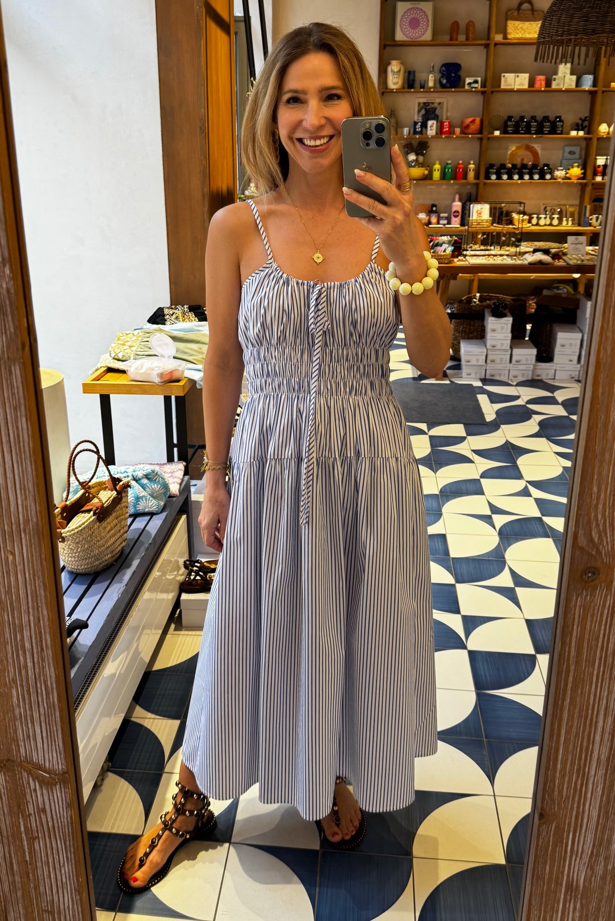 STRAPPY MIDI DRESS "NEFELI" SKY BLUE/WHITE
