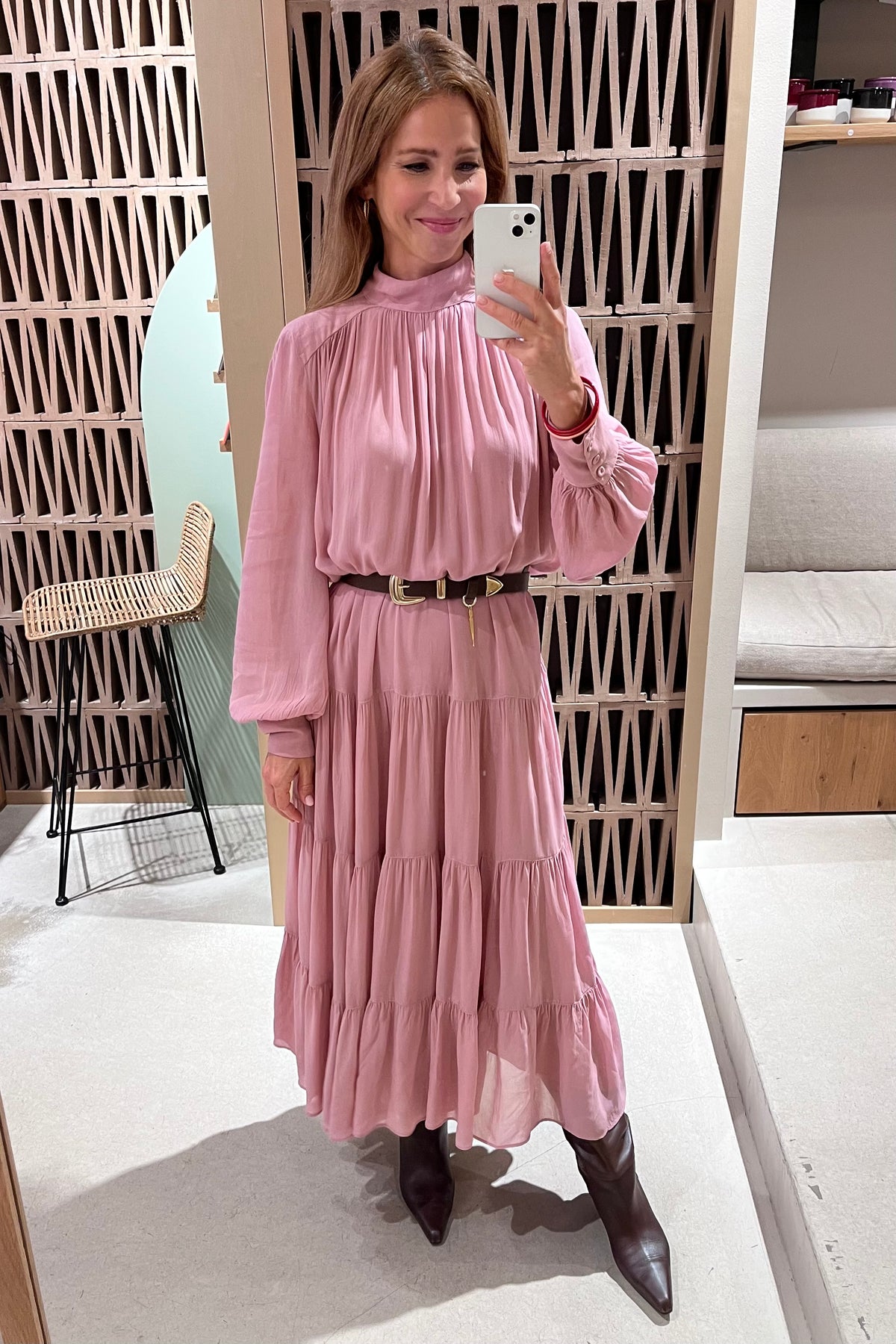 MIDI VISCOSE CHIFFON DRESS "SAFFON" DUSTY PINK