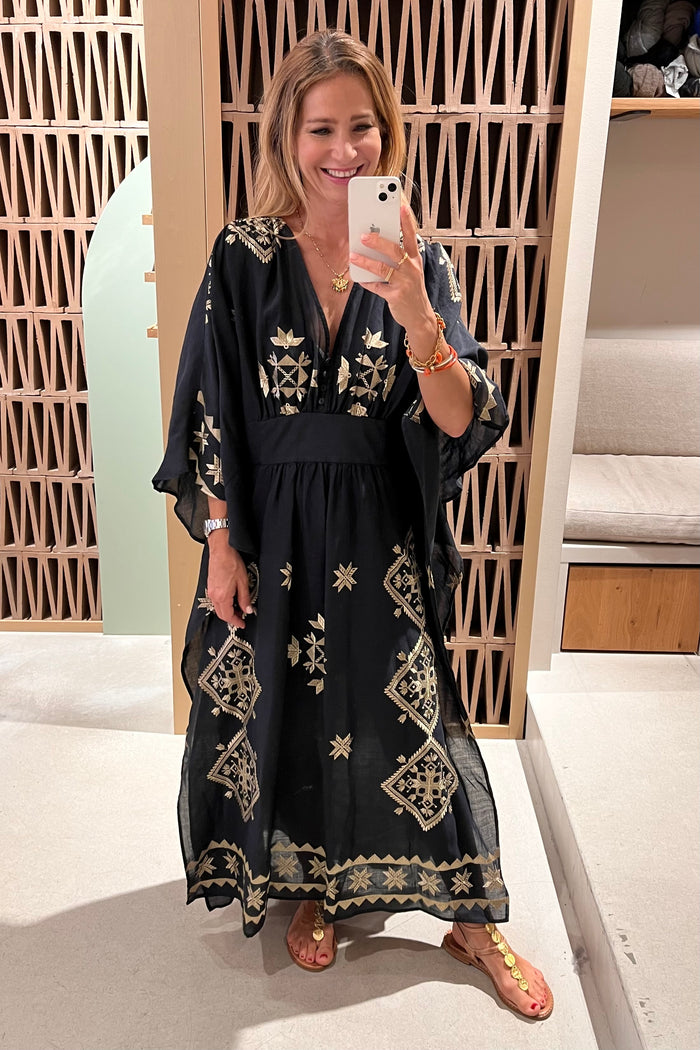 KIMONO RAMIE DRESS "LEFKADA" BLACK/GOLD