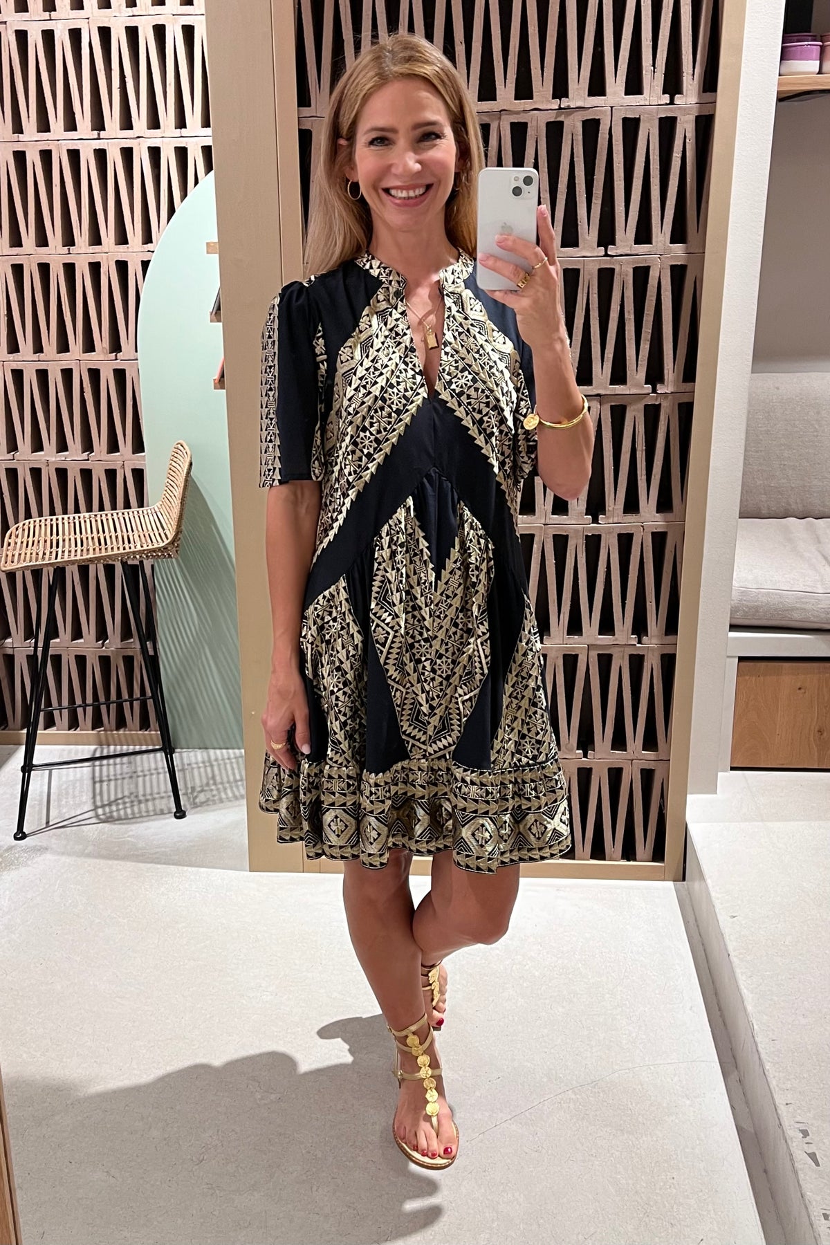 SHORT OVERSIZED DRESS "EMBROIDERED" BLACK/GOLD
