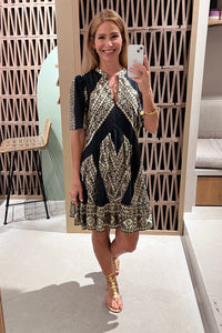 SHORT OVERSIZED DRESS "EMBROIDERED" BLACK/GOLD