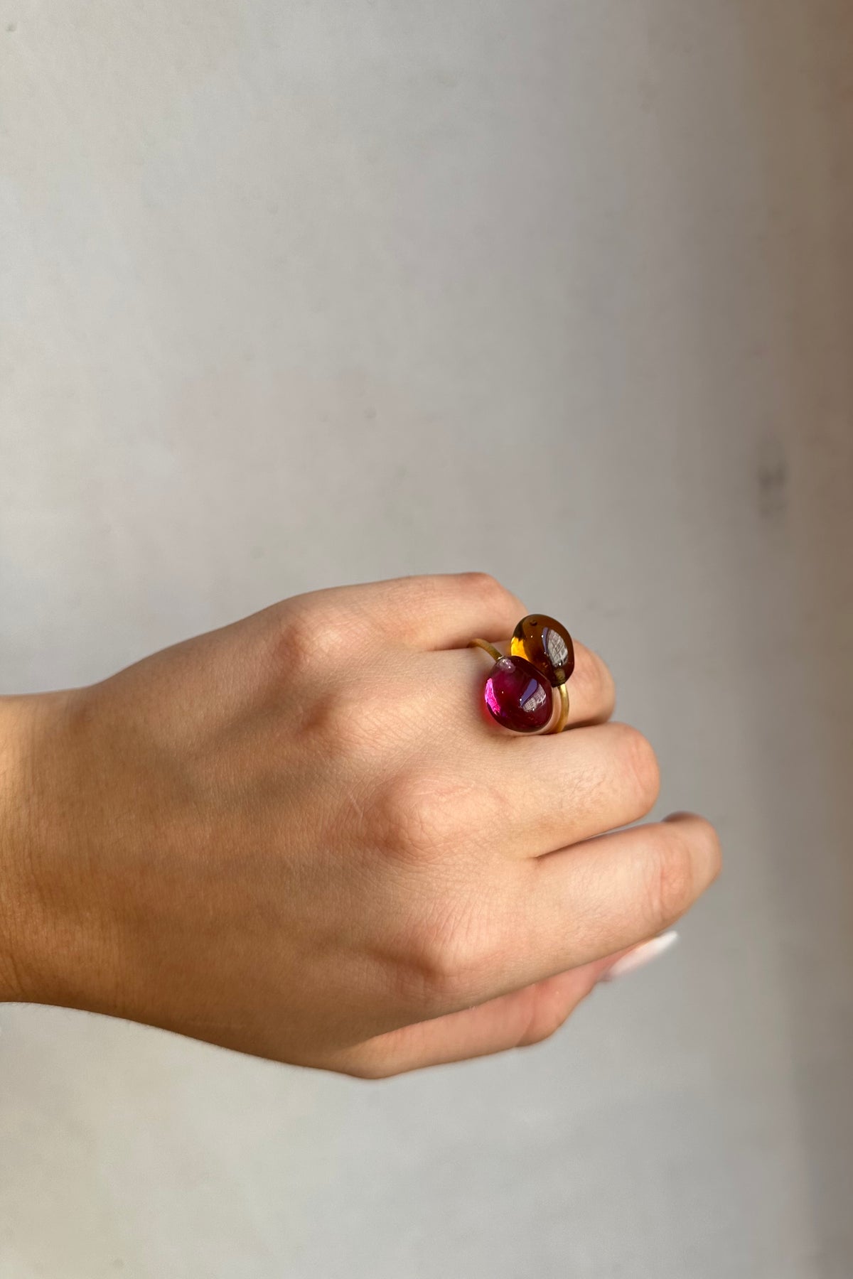 HANDMADE RING "MURANO" BROWN/FUCHSIA