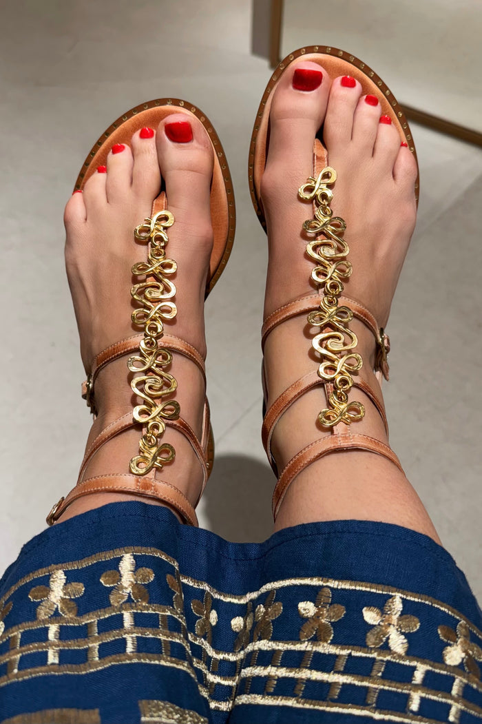 GLADIATOR SANDALS "MEDUSA" NATURAL/GOLD