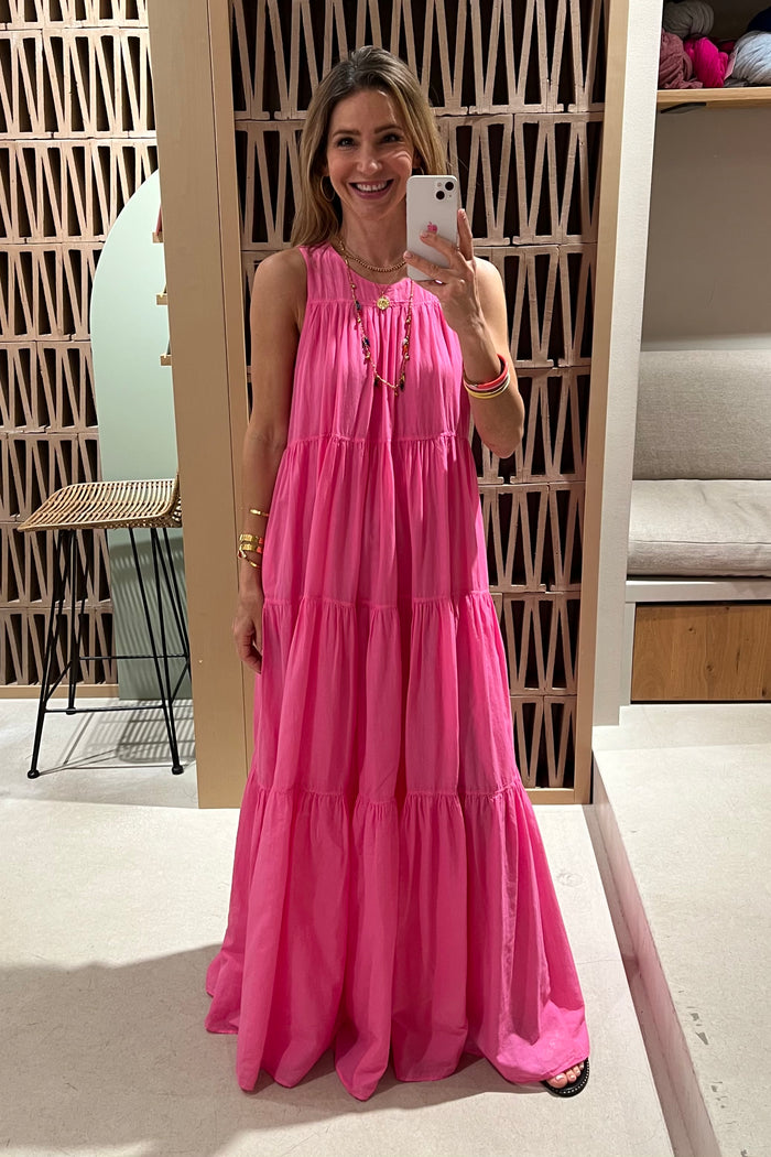 OVERSIZED LONG SLEEVELESS DRESS "VOILE" NEON PINK