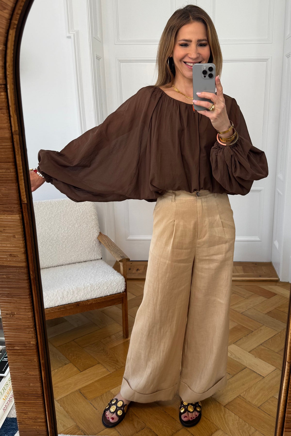 OVERSIZED LIGHT COTTON BLOUSE BROWN